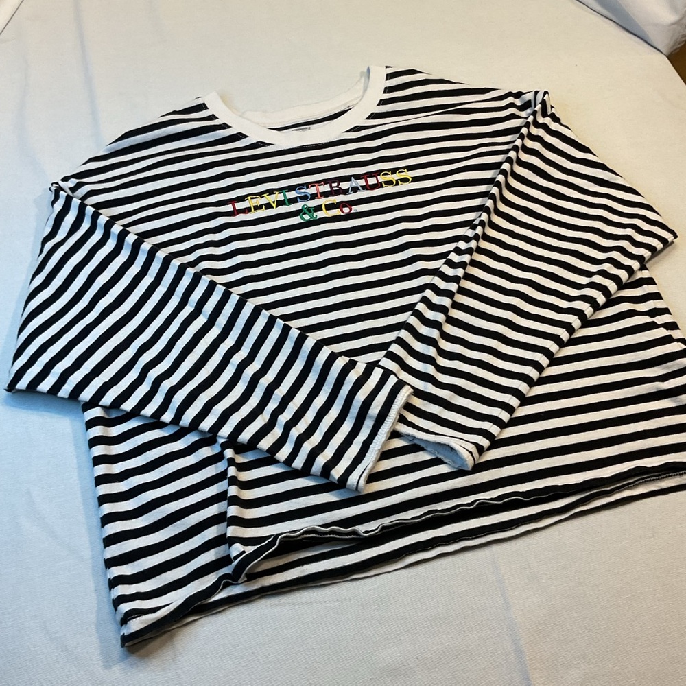 Levi's Women's Black & White Striped Long Sleeve Crew Neck, Size L Sweatshirt